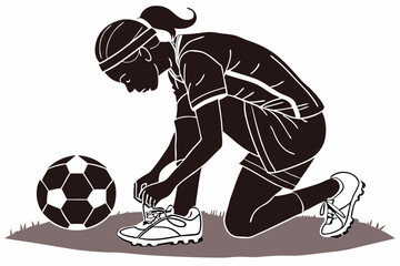 Female Soccer Player Tying Shoes &ndash; Pre-Game Preparation Vector &ndash; Girl Footballer Focused Moment