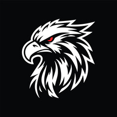 Fierce Eagle Head Logo – Black and White Vector Mascot Illustration with Tribal Style Design