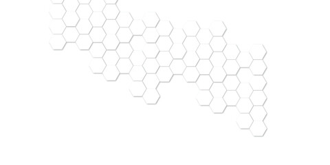 Abstract white hexagon vector wallpaper with hexagon grid realistic geometric mesh cells texture minimal futuristic medical concept hexagon on transparent background. 