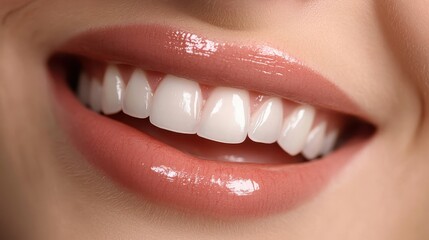 Bright Smile with Glossy Lips and White Teeth