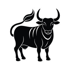 a bull with curved horns  vector illustration