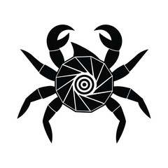 : a crab with geometric pincers and spiral shell 