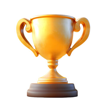 3d realistic golden trophy cup. Cartoon illustration icon on isolated background.