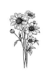 Charming vector illustration of a hand-drawn flower bouquet. Perfect for floral designs, greeting cards, and invitations. Enhance projects with this elegant and timeless art piece!