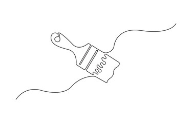 Obraz premium Paint brush outline drawing illustration. one continuous line drawing of painter brush, Isolated on white background.