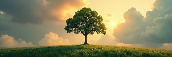 Fototapeta premium A tree is the centerpiece of a vast empty space, emptiness, single object, forest