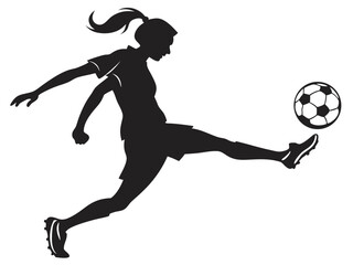 Female Soccer Player Kicking Ball – Dynamic Sports Illustration – Women’s Football Vector Art