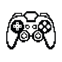 8bit Style Retro Pixelated Joystick Controller Black and White Isolated Design