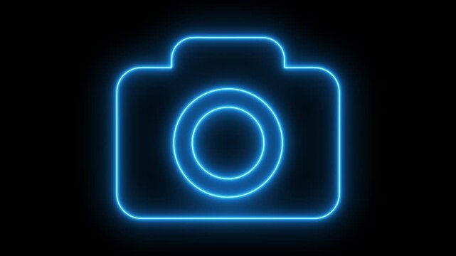 glowing neon camera icon isolated , recording, and film themes. Social media video camera icon for app. camera frame pictogram photograph animated 