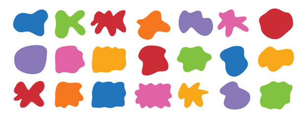 Organic shape abstract colorful isolated elements set. irregular round blot form graphic shape collection