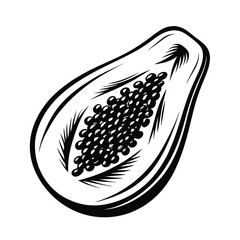 Black & White Papaya Slice Minimalist Outline with Seeds, Fresh Tropical Fruit Image
