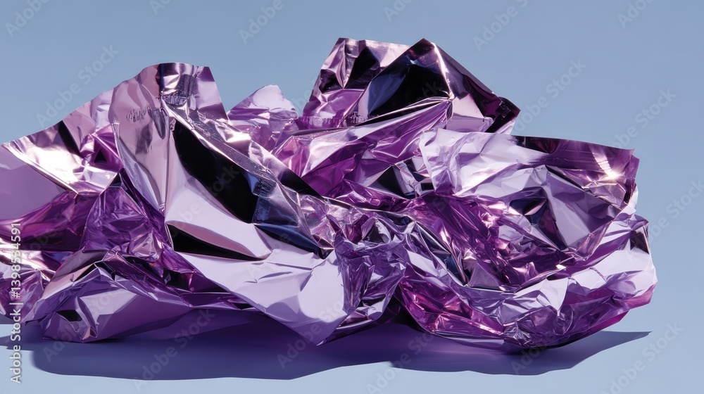Fototapete crumpled holographic material in violet and lilac tones is arranged artistically, revealing sharp hi