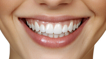 Obraz premium close up of a female mouth smiling with white teeth on a transparent background, PNG image, PNG file, Generative art.