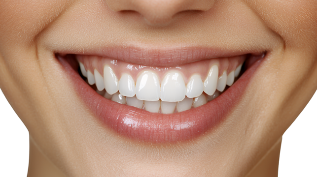 close up of a female mouth smiling with white teeth on a transparent background, PNG image, PNG file, Generative art.