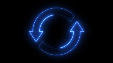 Neon line refresh arrow icon on black background. Abstract beautiful neon refresh and recycle icon animation background