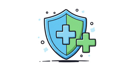 Obraz premium Your health, powerfully protected: a vibrant shield graphic with dual plus symbols representing enhanced safety and wellbeing, a clean and bold design.