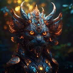 Fototapeta premium Fantasy creature with glowing eyes and intricate patterns — imaginative AI-generated artwork in high detail