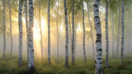 Birch forest in early spring, close-up shot focusing on the repetition of tree trunks as a pattern. 8