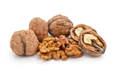 Walnuts and their kernels.