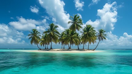Tropical Island with Swaying Palms