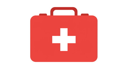 Fototapeta premium A red first-aid kit, a symbol of hope and readiness, offering immediate care and comfort in times of need, featuring a prominent white cross against a clean background.