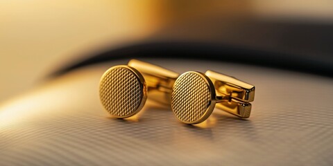 Obraz premium Luxurious composition of matte gold cufflinks arranged elegantly for high-end accessory photography, 