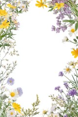 Wildflower border in light pastel colors with natural springtime charm