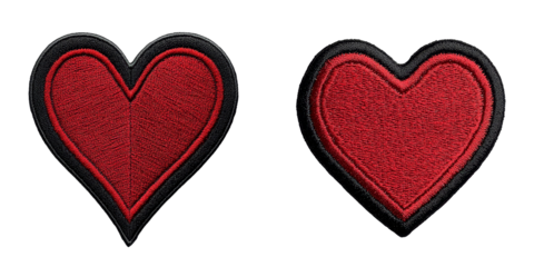 Two Red Embroidered Hearts Patch Design, Isolated on Transparent Background, Valentine's Day, Love, Heart Patch, Embroidery, Love Symbol