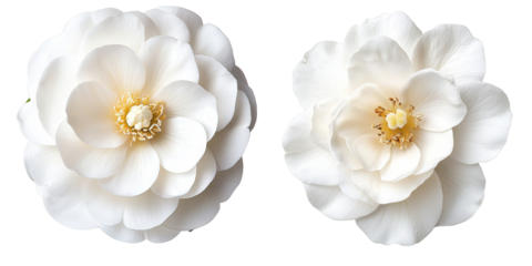 Two White Camellia Flowers, Isolated on Transparent Background, Botanical Illustration, Floral Design, Camellia, Flower, White