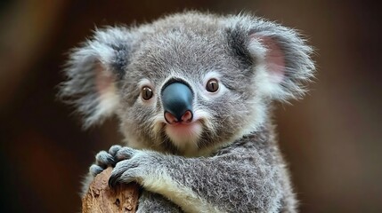 Fototapeta premium A close-up view of a curious baby koala.