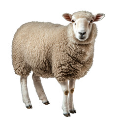 Fototapeta premium Fluffy Sheep Standing Pose Full Body, Isolated on Transparent Background, Farm Animal, Wool Texture, Sheep, Farm Animal, Wool
