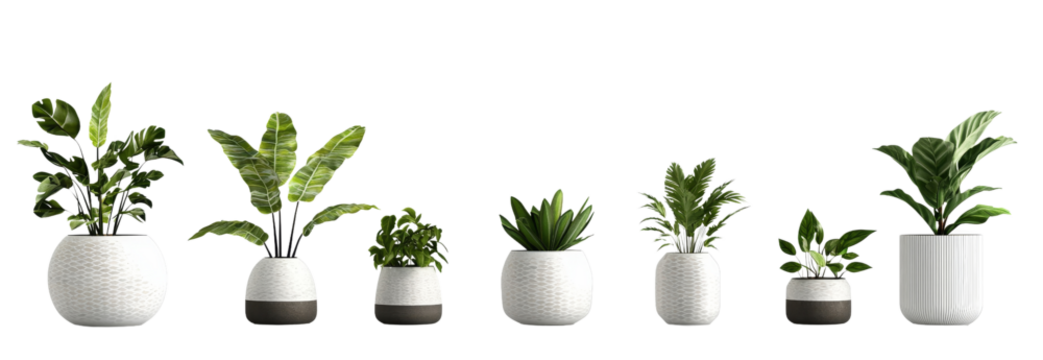 7 Potted Plants, 3D Render, Isolated on Transparent Background, Home Decor, Tropical Plants, Houseplants, Potted Plants, 3D Model - Powered by Adobe