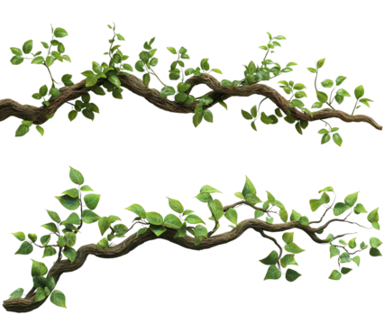 2D Stylized Vine with Leaves, Isolated on Transparent Background, Game Asset, Jungle Plant, Vine, foliage, game asset