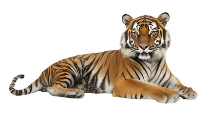 Obraz premium a picture of a tiger laying down on a transparent background, PNG image, PNG file, Generative art.