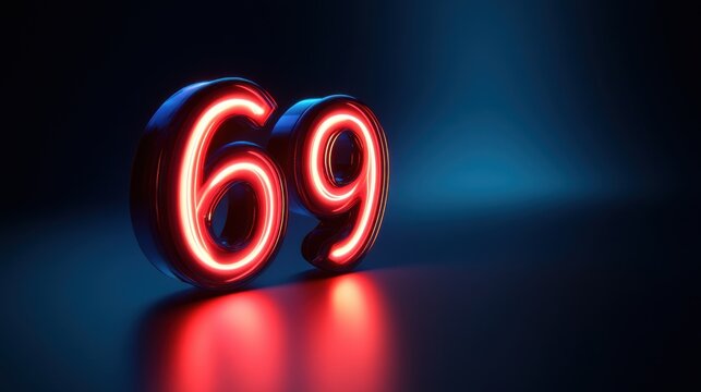 Neon red 69 digits glowing with futuristic effect