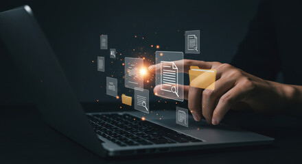 Document Management: Seamless File Organization & Search. Digital Workflow Automation for Enhanced Productivity on Laptop.