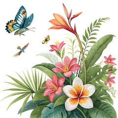 Vector illustration art of flowers with butterflies