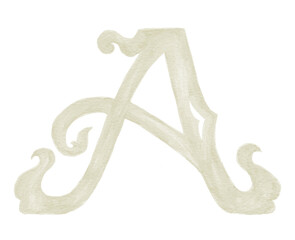Watercolor Illustration of Vintage Letter and Monogram