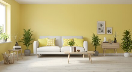 Scandinavian Modern living room interior with stylish furniture and cozy decor