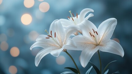 White lilies bloom gracefully with soft bokeh background creating a serene atmosphere in springtime elegance