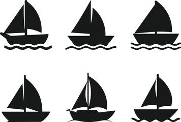 Silhouette of sailing Boat on water. Sailing Boat Silhouette. Boat on Water Vector. Sailboat Shadow.