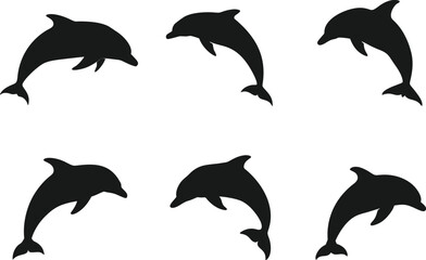 Dolphin Silhouette Bundle. Marine Animal Silhouettes Pack. Dolphin Fish Vector Icons.