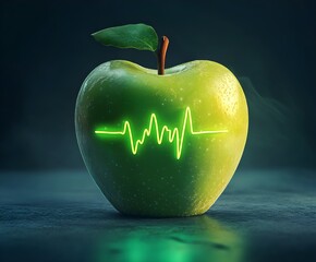 Green apple with a heart rate line inside