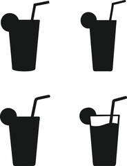 Lemonade Glass Silhouette with Straw. Lemonade Glass Silhouette Icons. Drink Glass with Straw Vector Set.