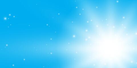 Bright Sunburst on Blue Sky Background, Radiant Light Effect on Clear Blue Background. 