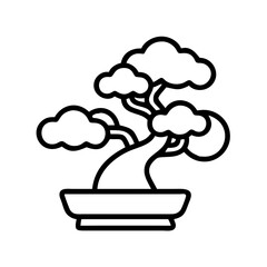 Outline bonsai tree vector illustration japanese art miniature plant zen garden design icon isolated