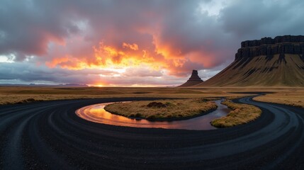 Photo of Raudfeldsgja in Iceland during dawn with cloudy conditions, shot from a panoramic view.