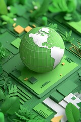 Fototapeta premium Green Earth, Tech Leaves