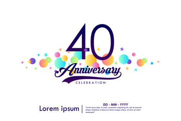 40th years anniversary celebration emblem. elegant anniversary logo isolated with ribbon and colorful circles and stars on white background. vector illustration template design