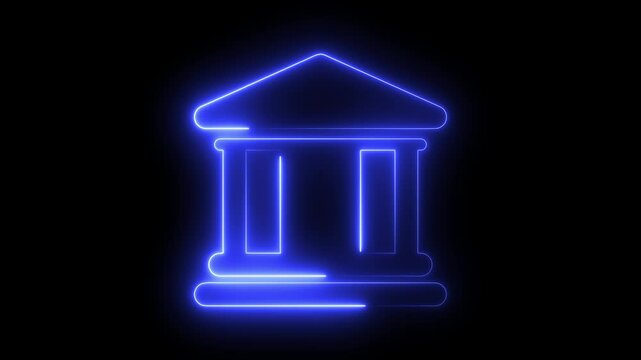 Neon bank building icon animation. Online banking and investment, central bank concept .Neon bank building icon animation. Online banking and investment, central bank concept on black background